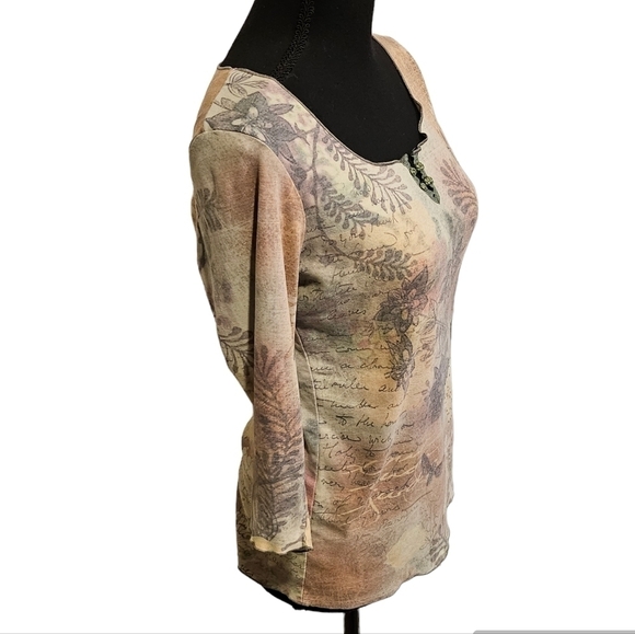 One WorldMulti Colored & Bling top Floral 50% Polyester 50% Cotton Size M - Picture 3 of 9